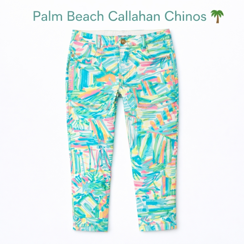 Lilly Pulitzer Callahan Chino Pants Palm Beach Print Size 8 Resort Golf 🌴